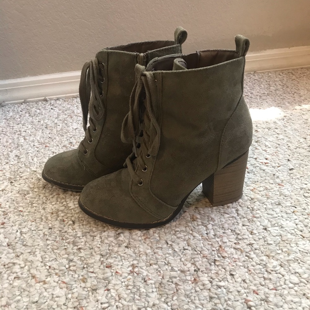Green lace up booties